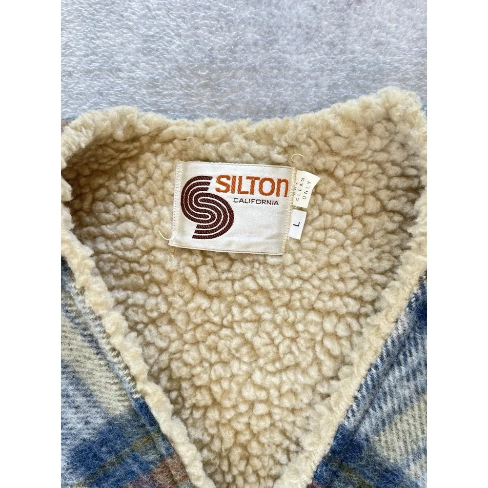 Silton California Wool Sherpa Vest Vintage 70's Pockets Sz Lg Western Cowboy